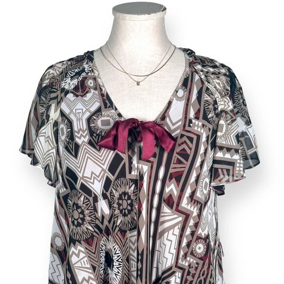 Y2K NICOLE RICHIE Chiffon Midi Boho Dress Red Bow Sundress Cottagecore Hippie - Picture 2 of 11